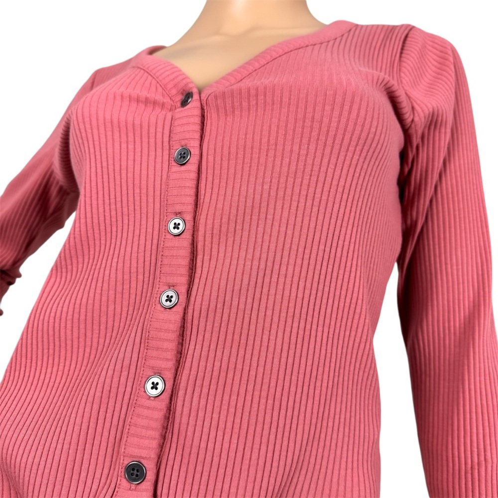 Hollister‎ Henley Button Down V-Neck Long Sleeve Shirt Medium Mauve Pink - Picture 4 of 12
